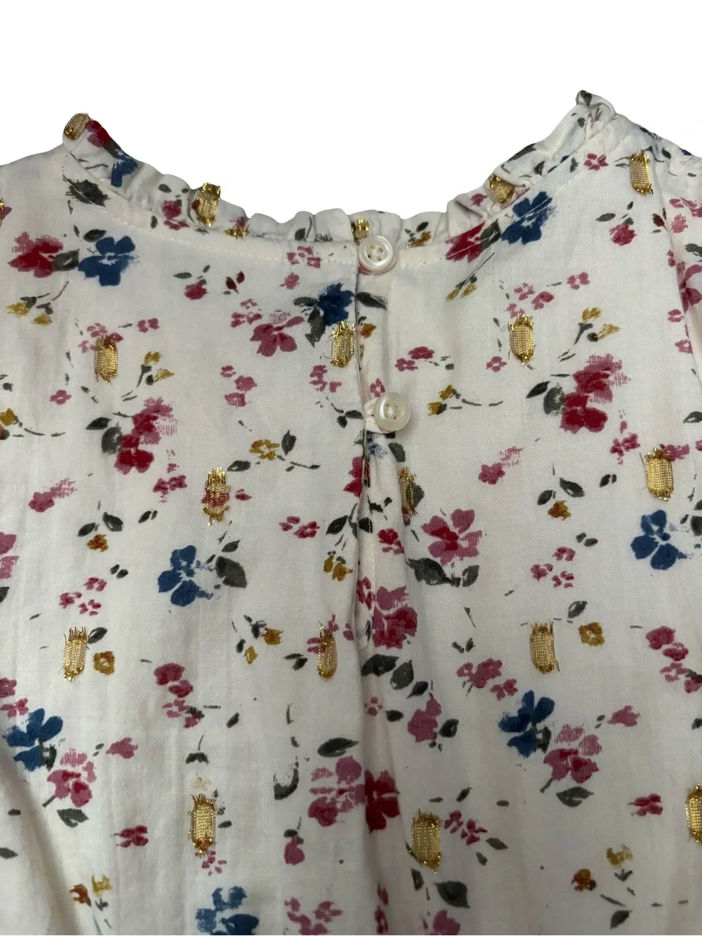 GAP Cream Floral Smocked Long-Sleeve Dress with Gold Accents in Size 6-7
